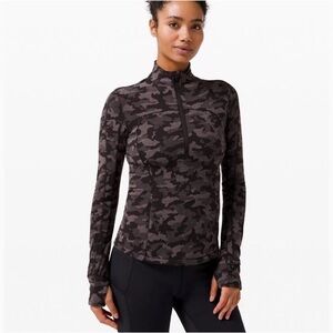 Lululemon Run Briskly 1/2 Zip Long Sleeve Shirt Camo Jacquard Black Lunar Rock